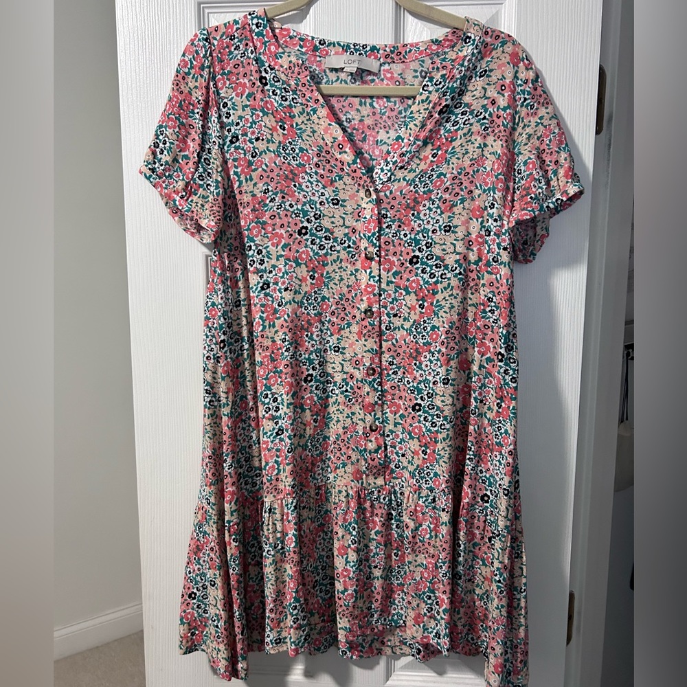 Loft Button-Down Casual Floral Spring Dress (XS)